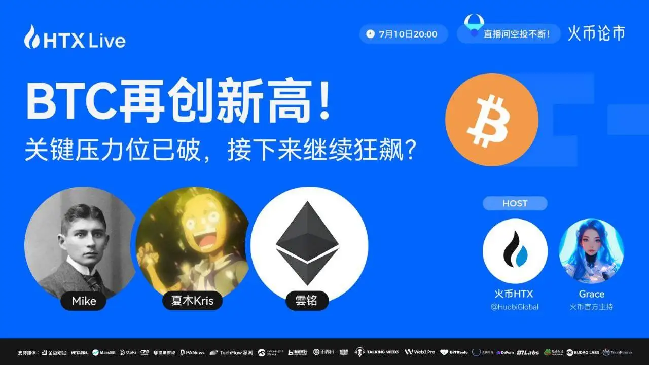 火币HTX今晚直播解析BTC突破后行情走势