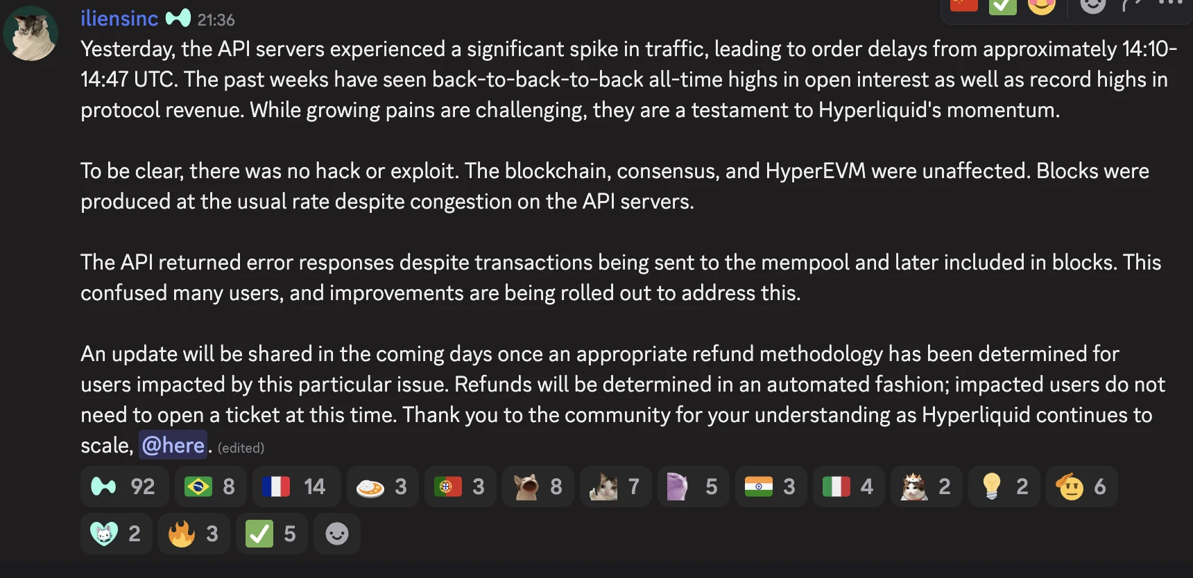 Hyperliquid API服务器异常流量事件及补偿方案