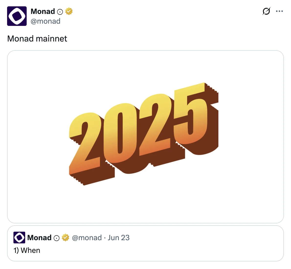 Monad官方推文暗示主网或于2025年上线