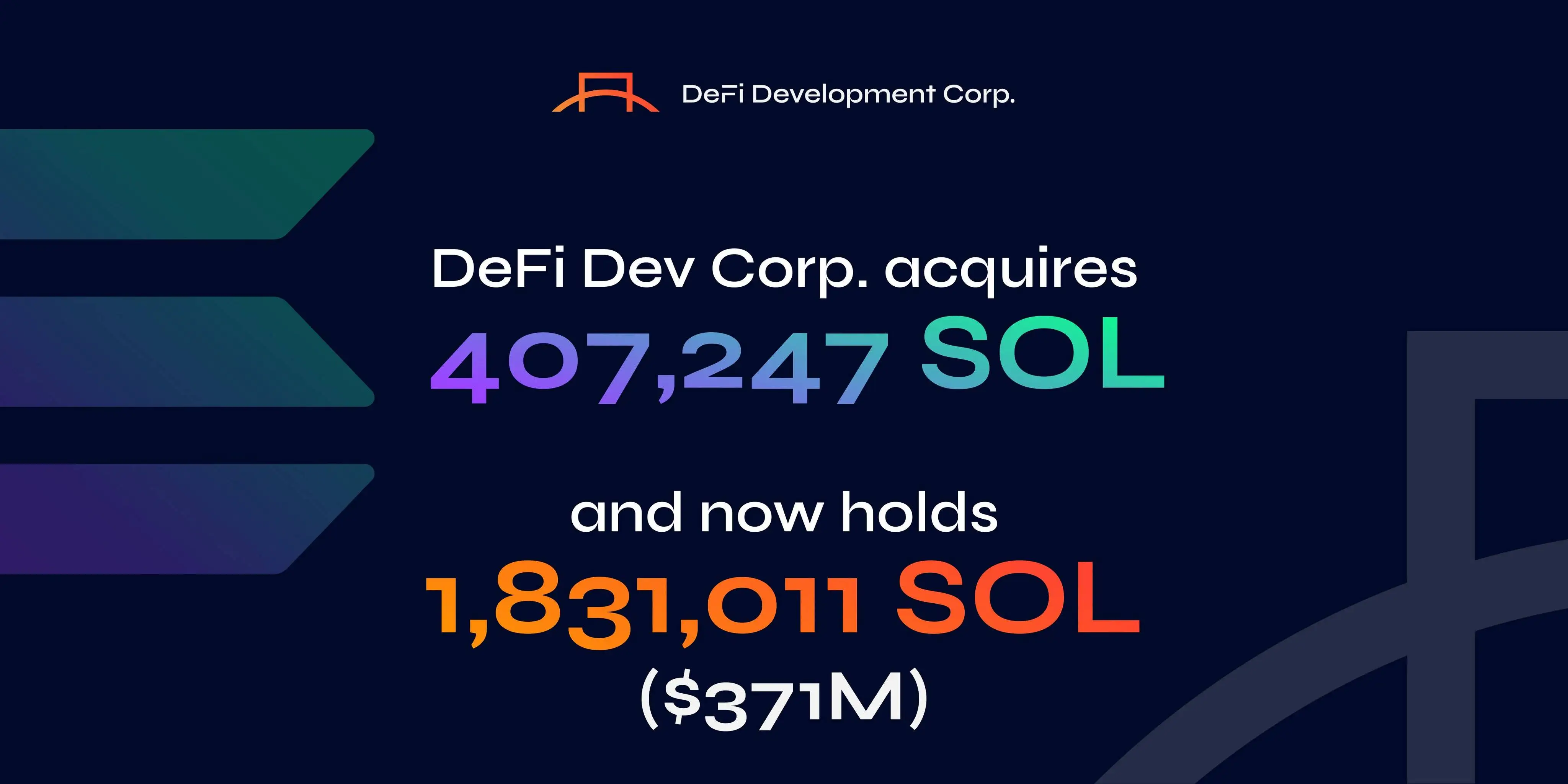 DeFi Development 8月28日增持407,247枚SOL 总持仓达3.71亿美元 DeFi Development 8月28日增持407,247枚SOL 总持仓达3.71亿美元